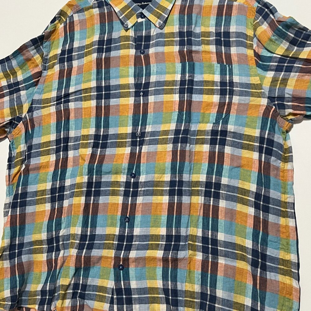 Tommy Bahama Linen Shirt Long Sleeve Button Down Blue Colorful Men's size XXL